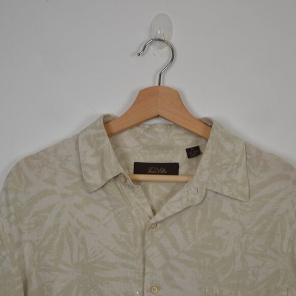 Tasso Elba Silk Linen Blend Palm Leaves Button Down Mens XL 1 Pocket Shirt - Picture 3 of 9